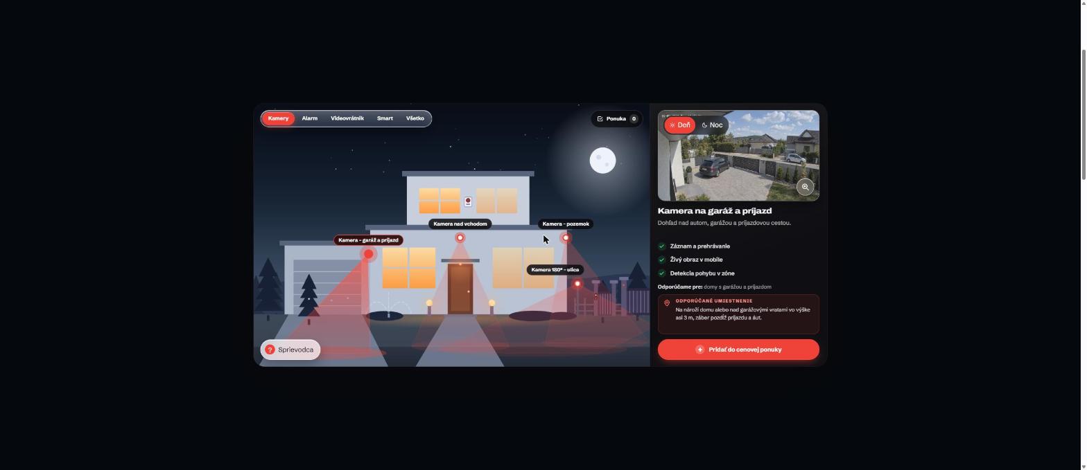 Ukážka online konfigurátora zabezpečenia rodinného domu